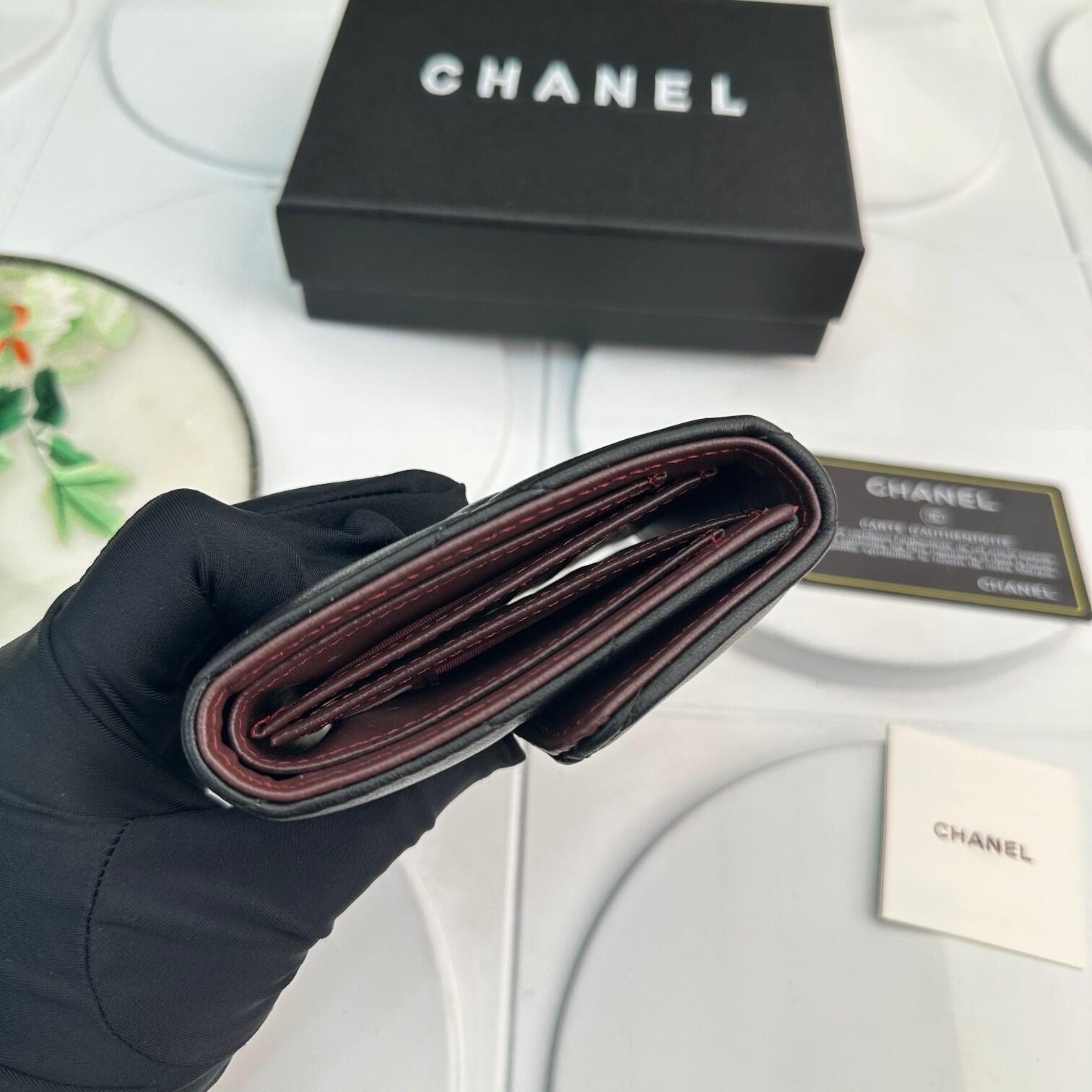 (シャネル)AP1064フラップ ウォレット財布☆ブラック